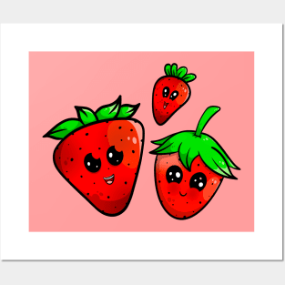kawaii strawberries Posters and Art